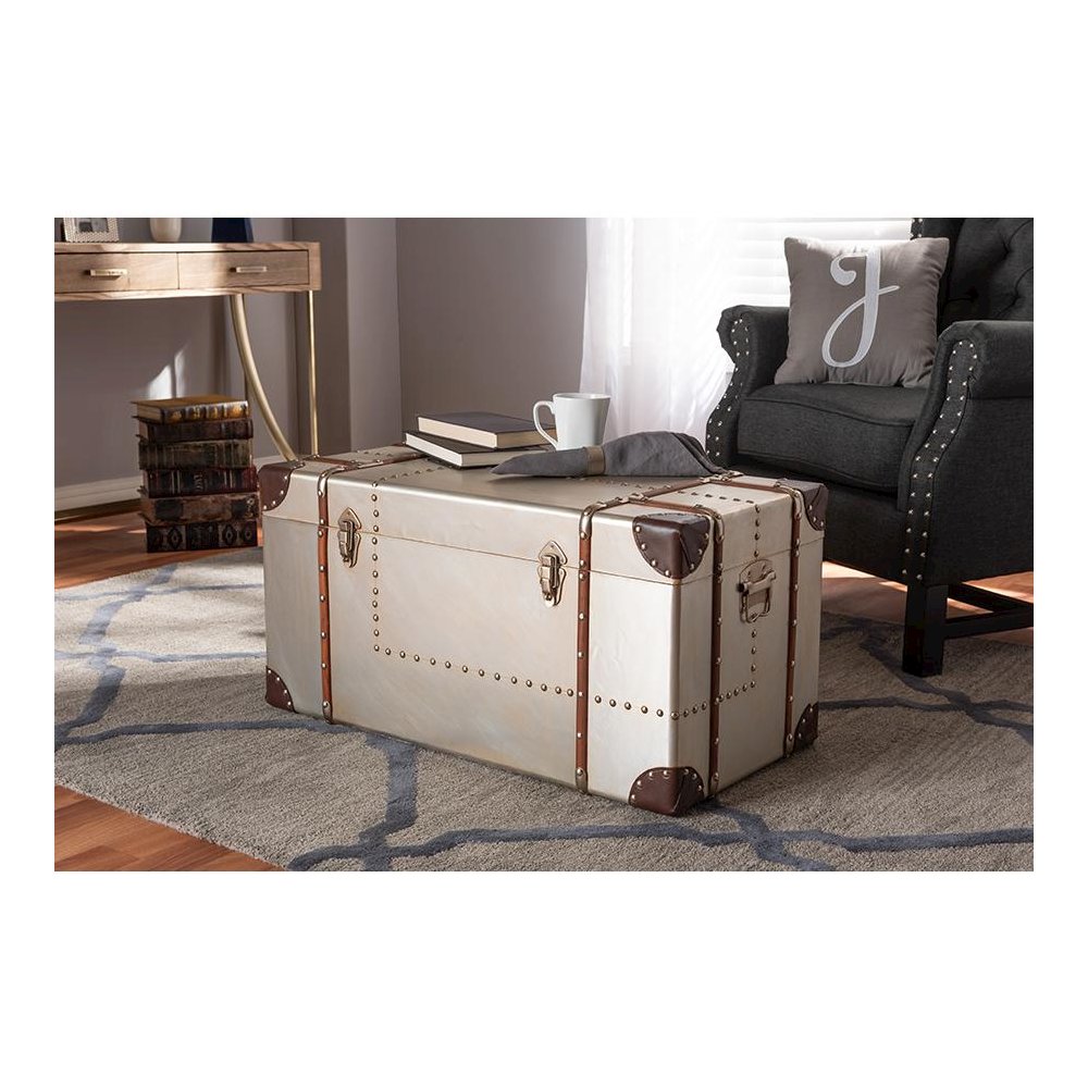 Baxton Studio Bechet French Industrial Silver Metal Storage Trunk