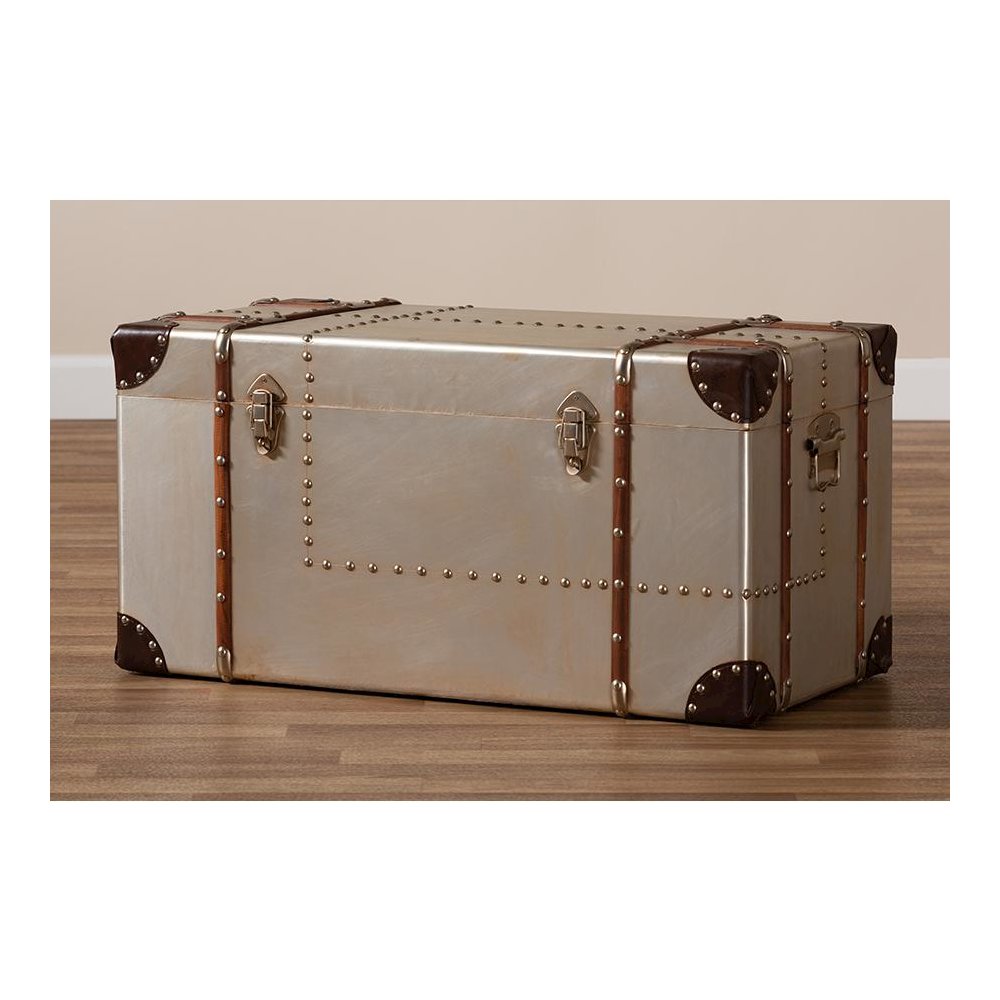 Baxton Studio Bechet French Industrial Silver Metal Storage Trunk