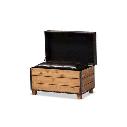 Leather Upholstered 2-Piece Wood Storage Trunk Ottoman Set
