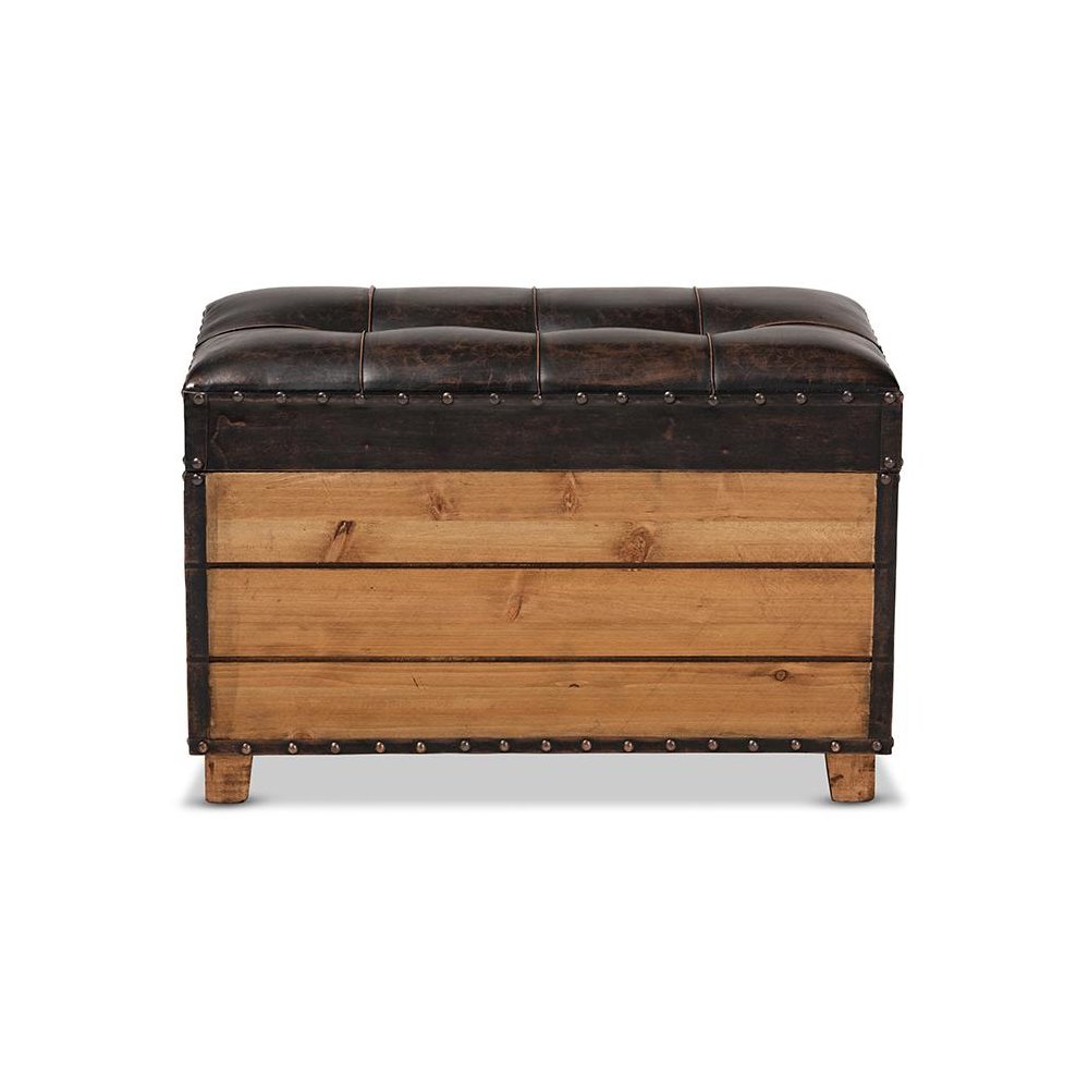 Leather Upholstered 2-Piece Wood Storage Trunk Ottoman Set