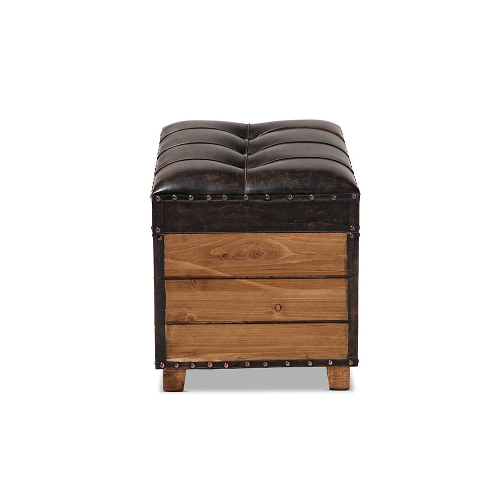Leather Upholstered 2-Piece Wood Storage Trunk Ottoman Set