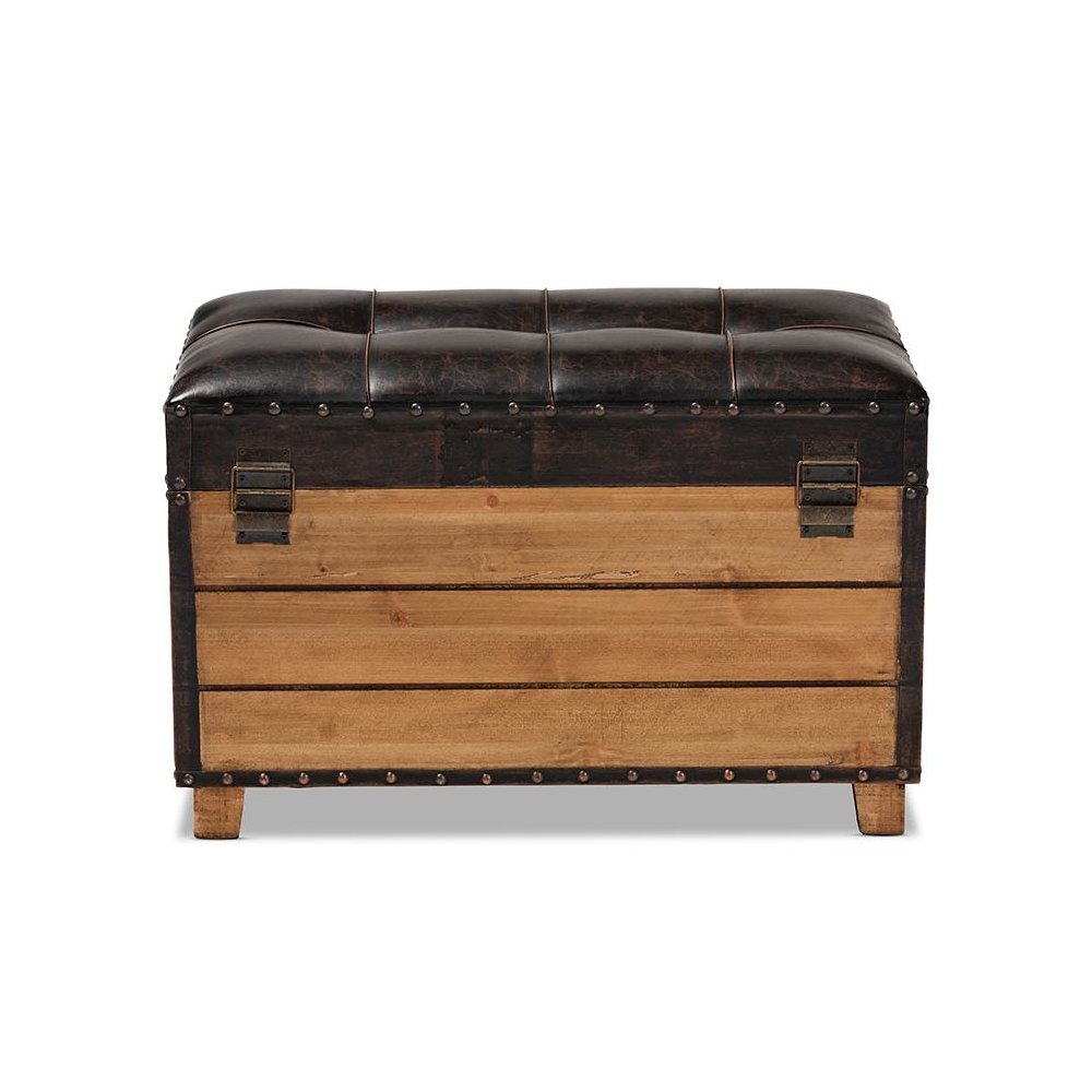 Leather Upholstered 2-Piece Wood Storage Trunk Ottoman Set