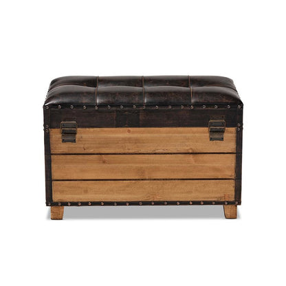 Leather Upholstered 2-Piece Wood Storage Trunk Ottoman Set