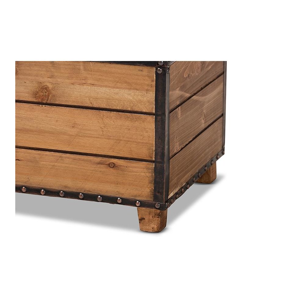 Leather Upholstered 2-Piece Wood Storage Trunk Ottoman Set