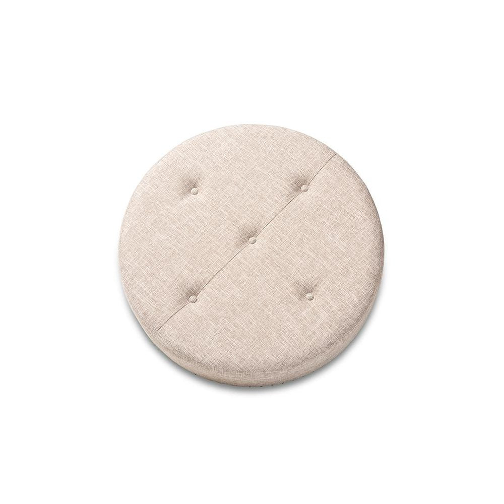 Beige Fabric Upholstered Natural Wood Cocktail Ottoman