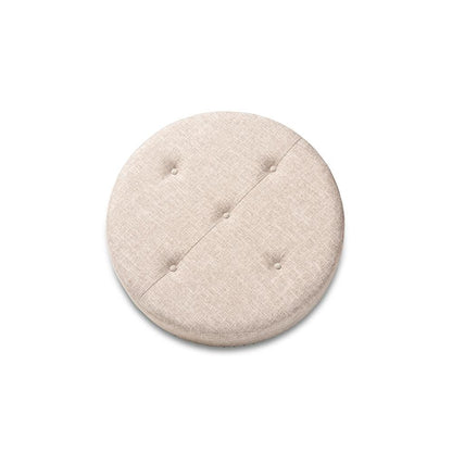 Beige Fabric Upholstered Natural Wood Cocktail Ottoman