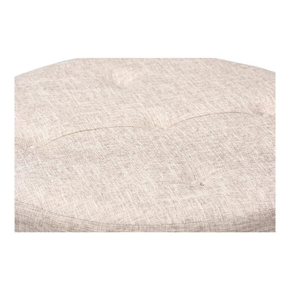 Beige Fabric Upholstered Natural Wood Cocktail Ottoman