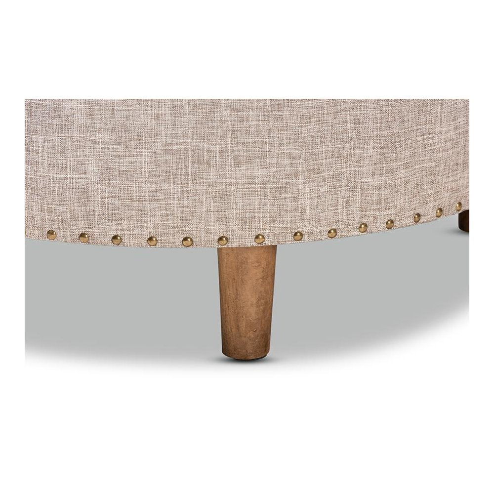 Beige Fabric Upholstered Natural Wood Cocktail Ottoman