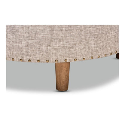 Beige Fabric Upholstered Natural Wood Cocktail Ottoman