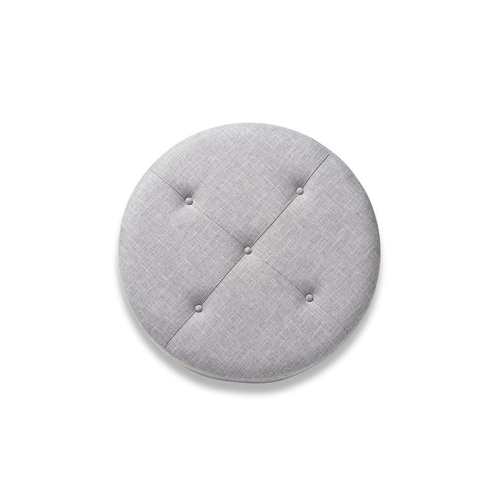 Light Gray Fabric Upholstered Natural Wood Cocktail Ottoman