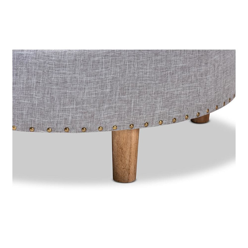 Light Gray Fabric Upholstered Natural Wood Cocktail Ottoman