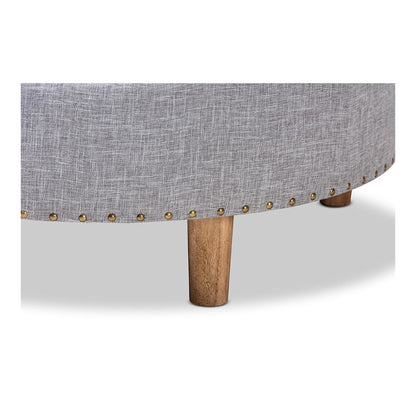 Light Gray Fabric Upholstered Natural Wood Cocktail Ottoman