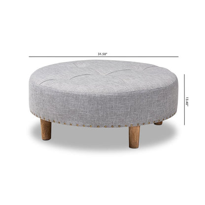 Light Gray Fabric Upholstered Natural Wood Cocktail Ottoman
