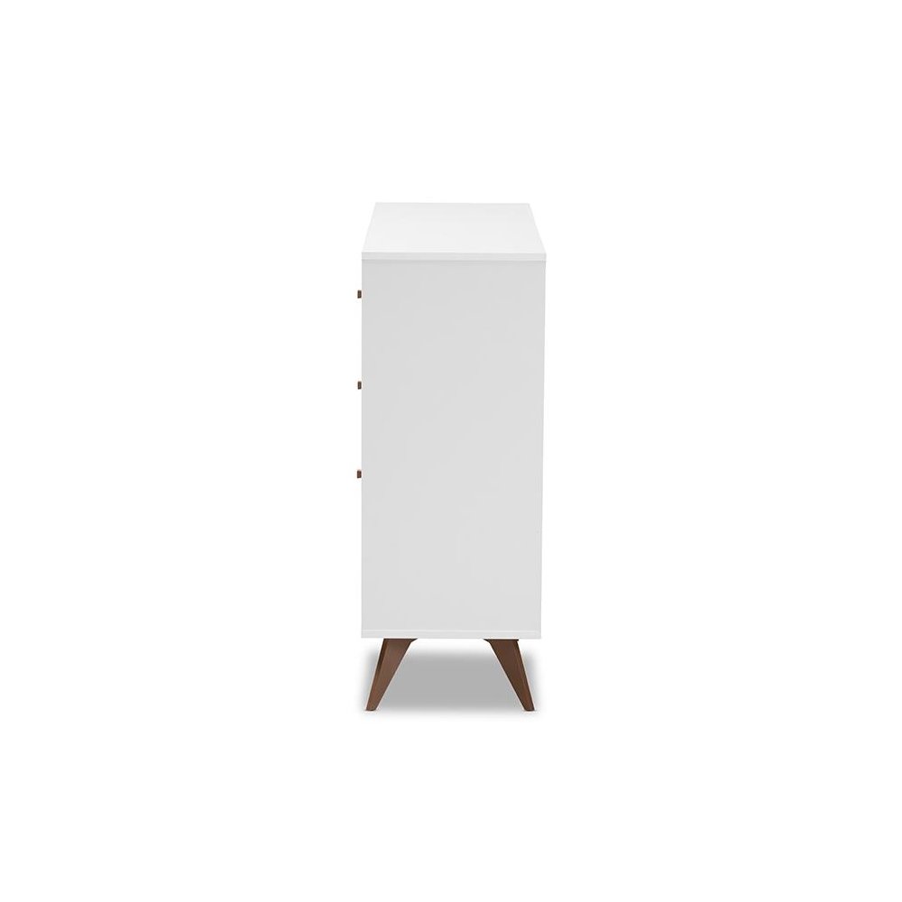 Savino Mid-Century Modern White and Walnut Finished Wood Wine Cabinet