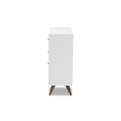 Savino Mid-Century Modern White and Walnut Finished Wood Wine Cabinet