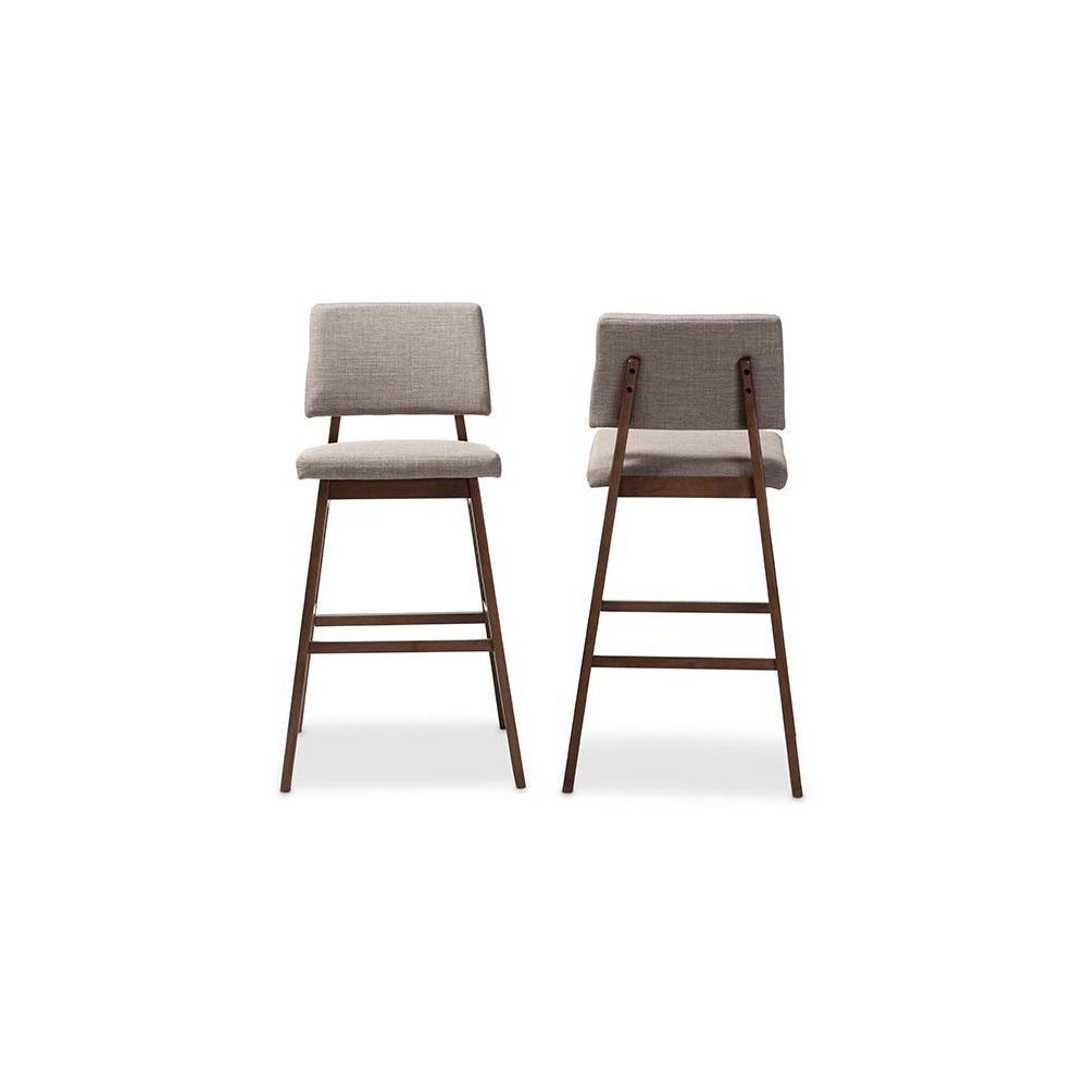 Light Gray Fabric Upholstered and Walnut-Finished Wood Bar Stool Set of 2