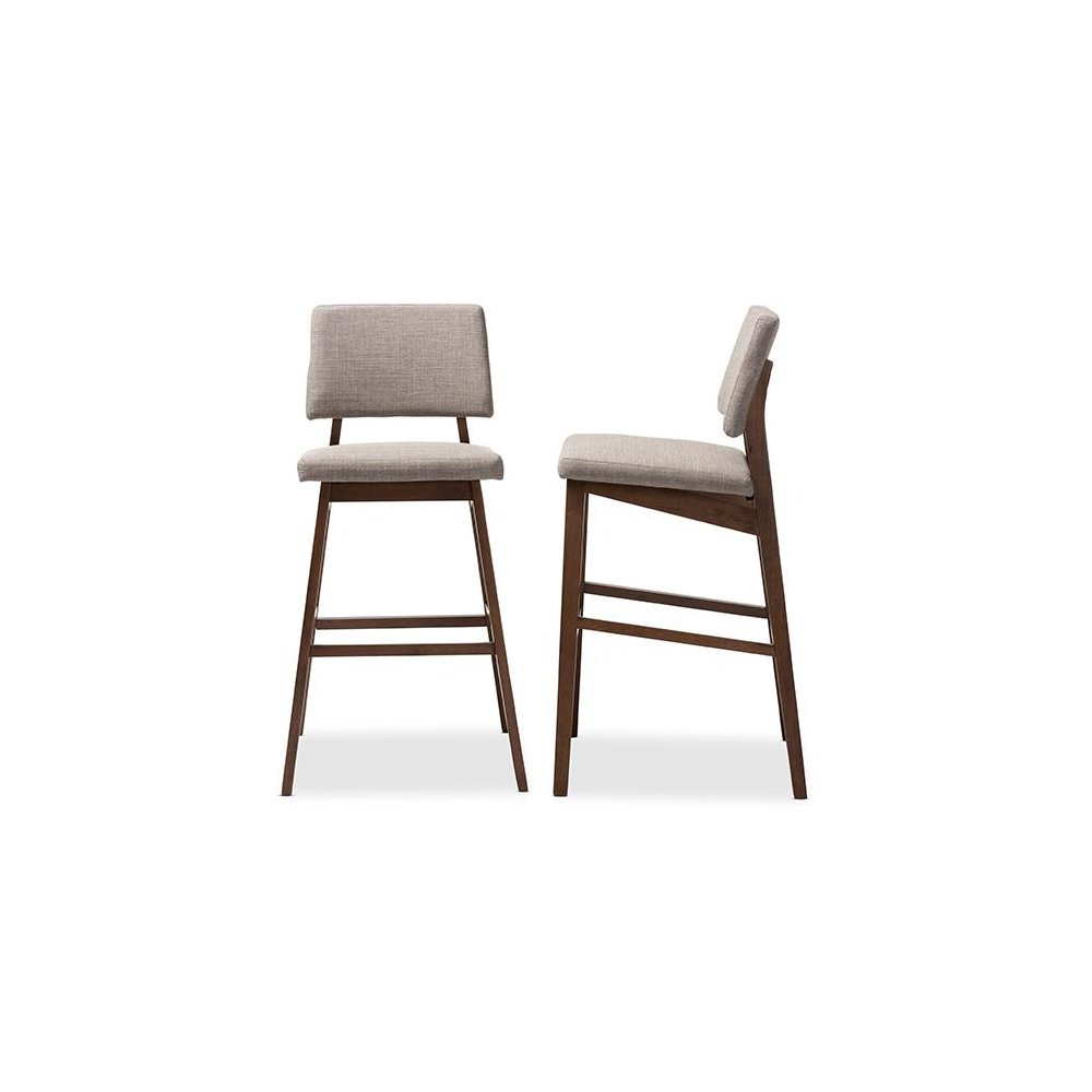 Light Gray Fabric Upholstered and Walnut-Finished Wood Bar Stool Set of 2