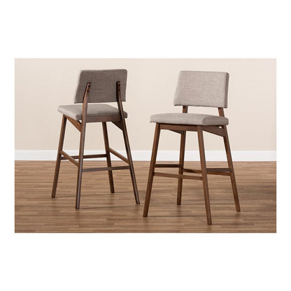 Light Gray Fabric Upholstered and Walnut-Finished Wood Bar Stool Set of 2