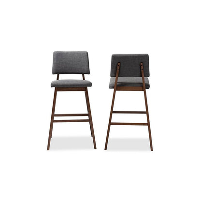 Dark Gray Fabric Upholstered and Walnut-Finished Wood Bar Stool Set of 2