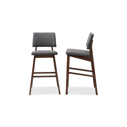 Dark Gray Fabric Upholstered and Walnut-Finished Wood Bar Stool Set of 2