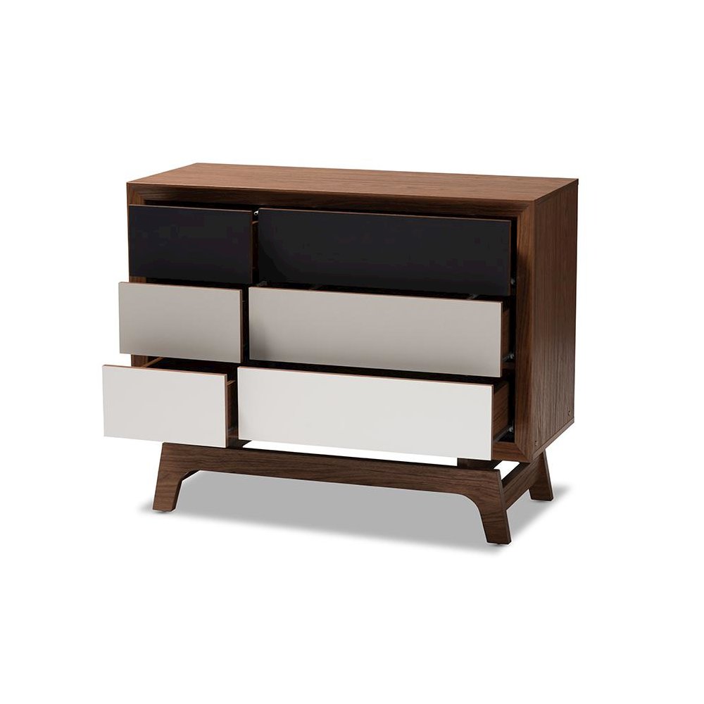 Baxton Studio Svante Mid-Century Modern Multicolor Finished Wood 6-Drawer Chest