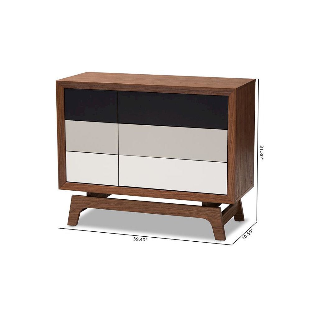 Baxton Studio Svante Mid-Century Modern Multicolor Finished Wood 6-Drawer Chest