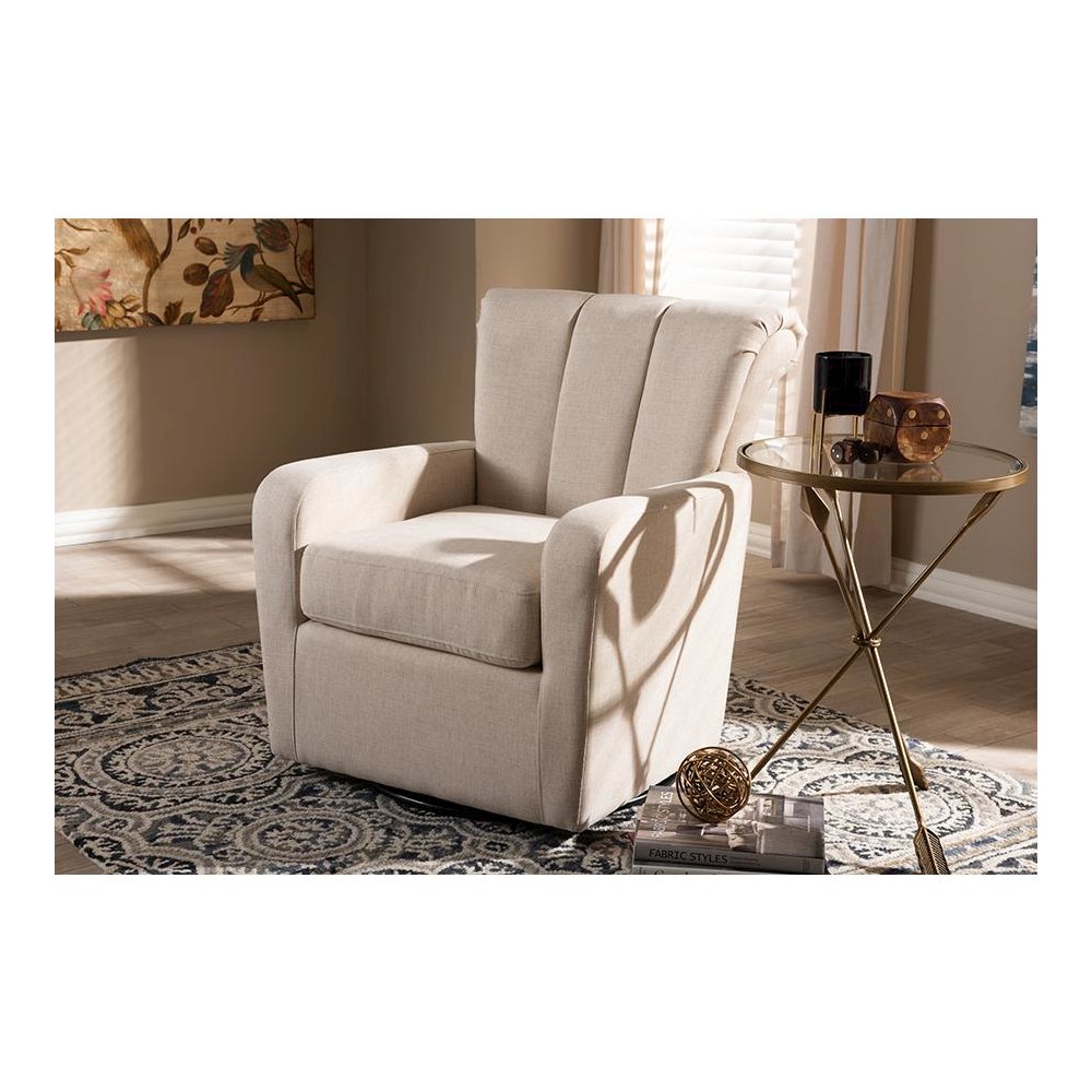 Rayner Modern and Contemporary Beige Fabric Upholstered Swivel Chair