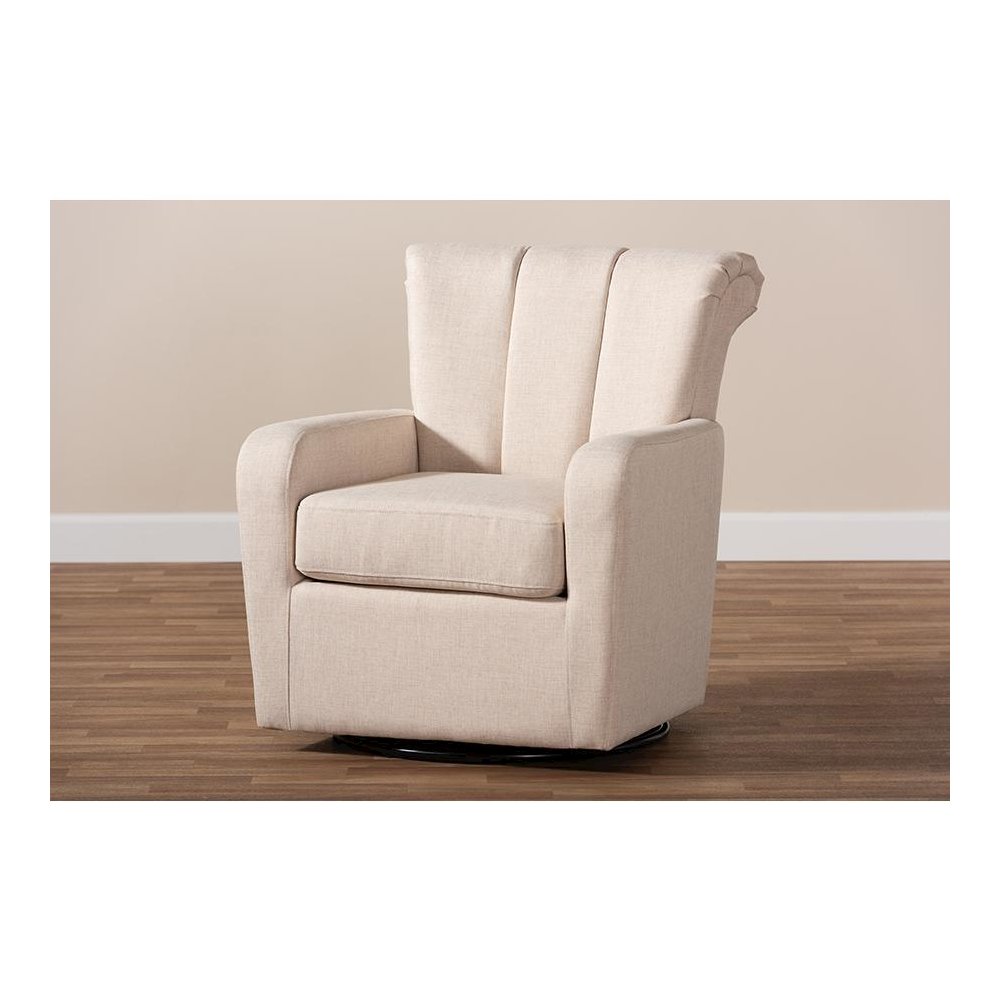 Rayner Modern and Contemporary Beige Fabric Upholstered Swivel Chair