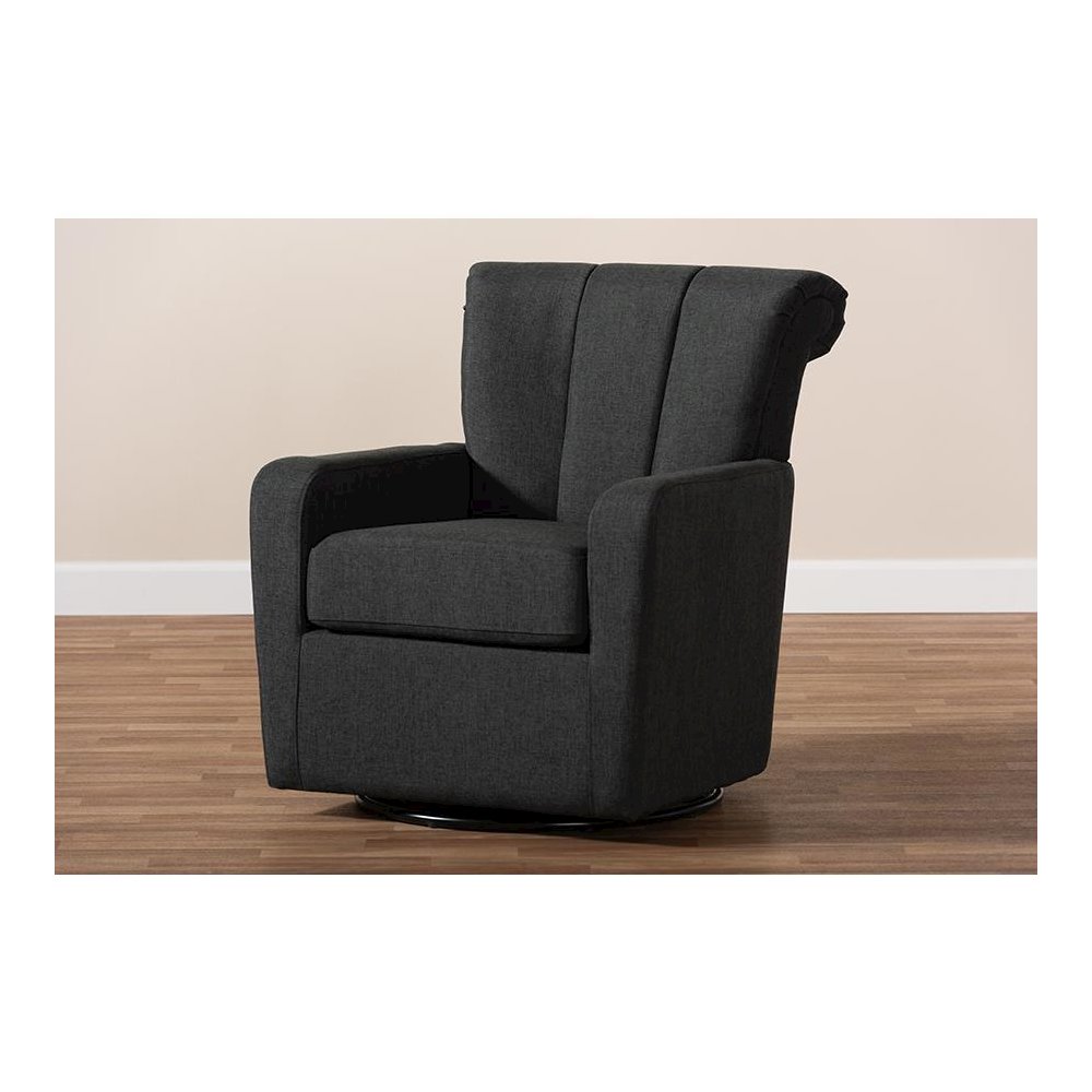 Rayner Modern and Contemporary Grey Fabric Upholstered Swivel Chair