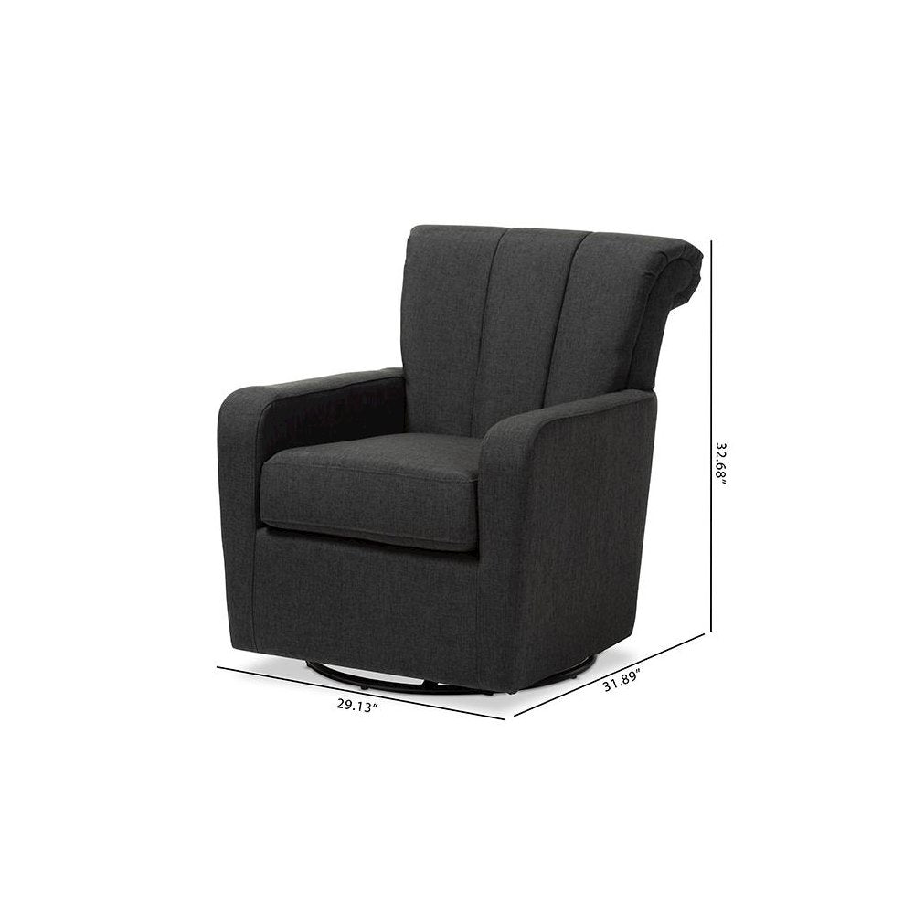 Rayner Modern and Contemporary Grey Fabric Upholstered Swivel Chair