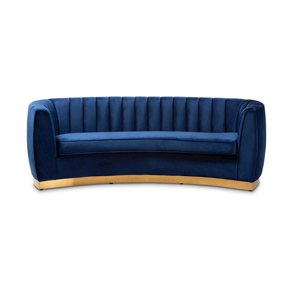 Milena Glam Royal Blue Velvet Fabric Upholstered Gold-Finished Sofa