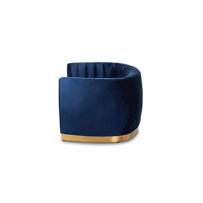Milena Glam Royal Blue Velvet Fabric Upholstered Gold-Finished Sofa