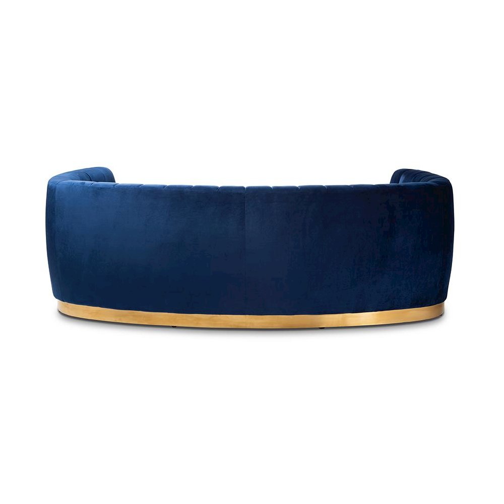 Milena Glam Royal Blue Velvet Fabric Upholstered Gold-Finished Sofa