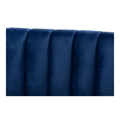Milena Glam Royal Blue Velvet Fabric Upholstered Gold-Finished Sofa