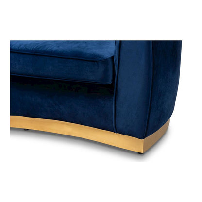 Milena Glam Royal Blue Velvet Fabric Upholstered Gold-Finished Sofa