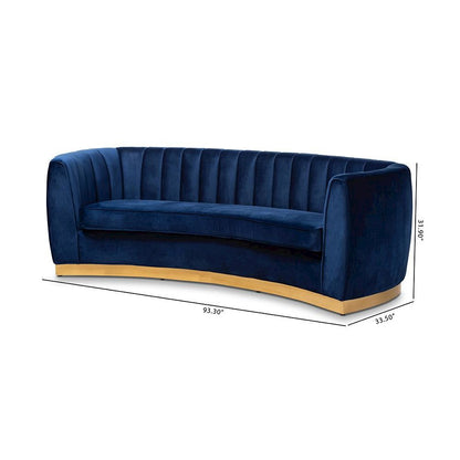 Milena Glam Royal Blue Velvet Fabric Upholstered Gold-Finished Sofa