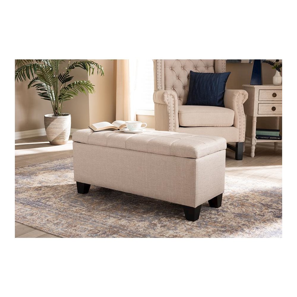 Fera Modern and Contemporary Beige Fabric Upholstered Storage Ottoman