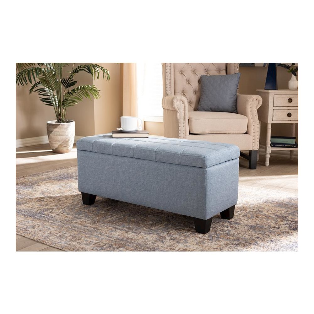 Fera Modern and Contemporary Light Blue Fabric Upholstered Storage Ottoman