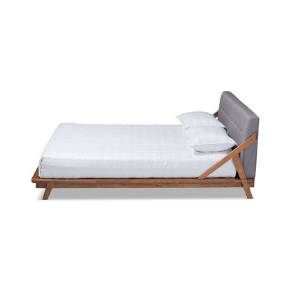 Sante Mid-Century Modern Grey Fabric Upholstered Wood Full Size Platform Bed