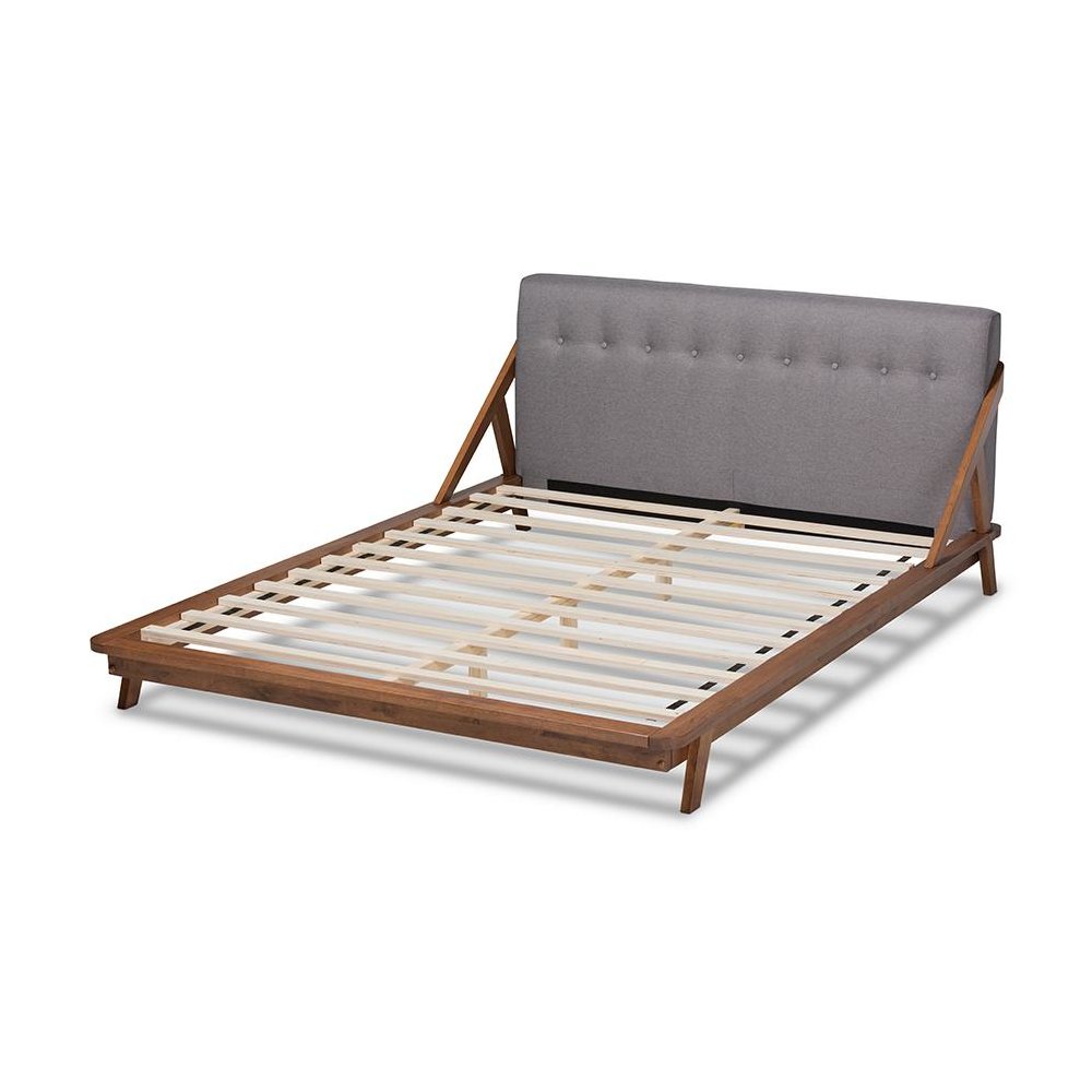 Sante Mid-Century Modern Grey Fabric Upholstered Wood Full Size Platform Bed