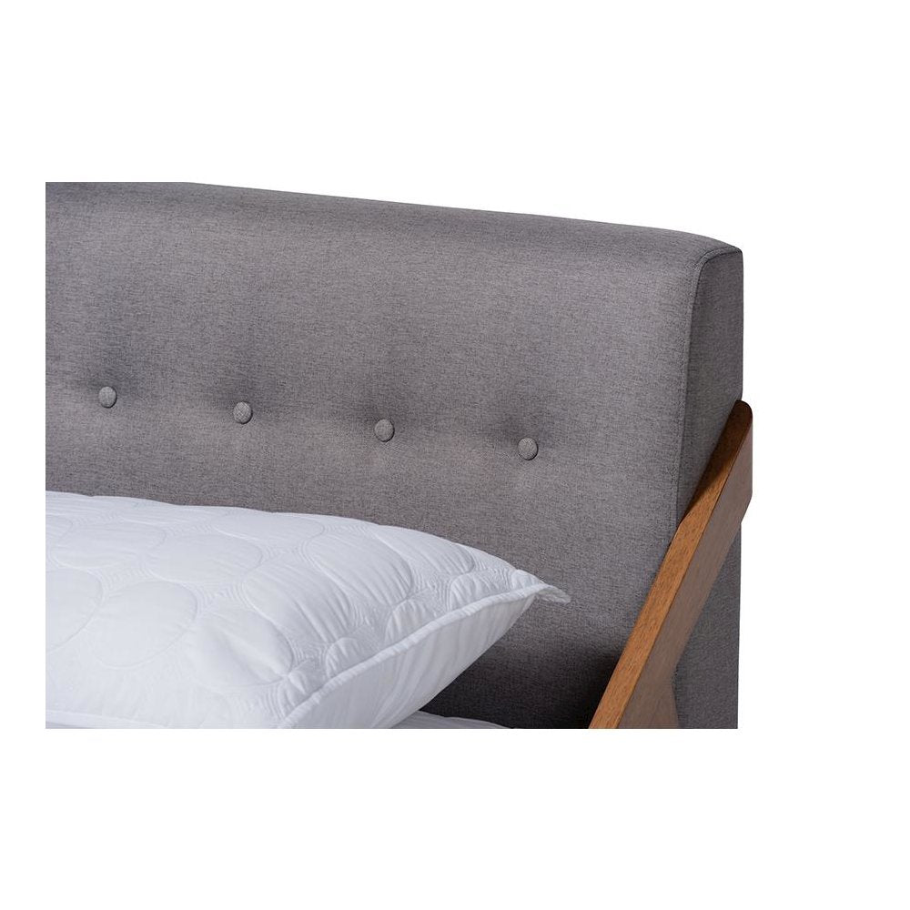 Sante Mid-Century Modern Grey Fabric Upholstered Wood Full Size Platform Bed