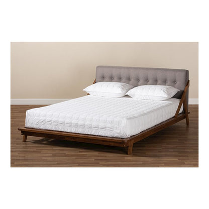 Sante Mid-Century Modern Grey Fabric Upholstered Wood Full Size Platform Bed