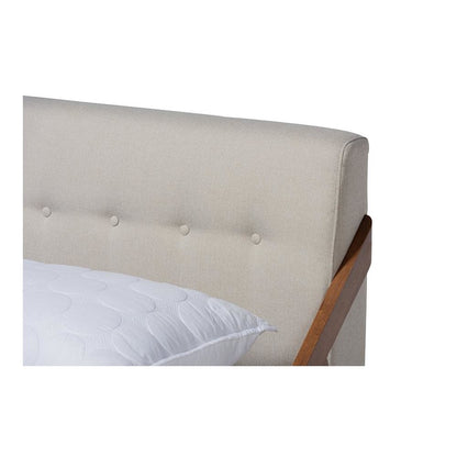 Light Beige Fabric Upholstered Wood Full Size Platform Bed