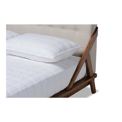 Light Beige Fabric Upholstered Wood Full Size Platform Bed
