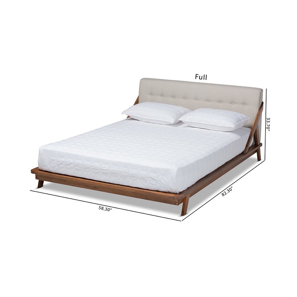 Light Beige Fabric Upholstered Wood Full Size Platform Bed