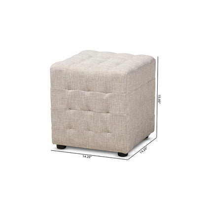 Beige Fabric Upholstered Tufted Cube Ottoman Set of 2