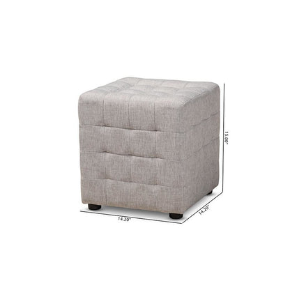 Greyish Beige Fabric Upholstered Tufted Cube Ottoman Set of 2