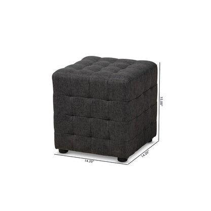 Dark Grey Fabric Upholstered Tufted Cube Ottoman Set of 2