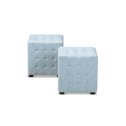 Light Blue Fabric Upholstered Tufted Cube Ottoman Set of 2