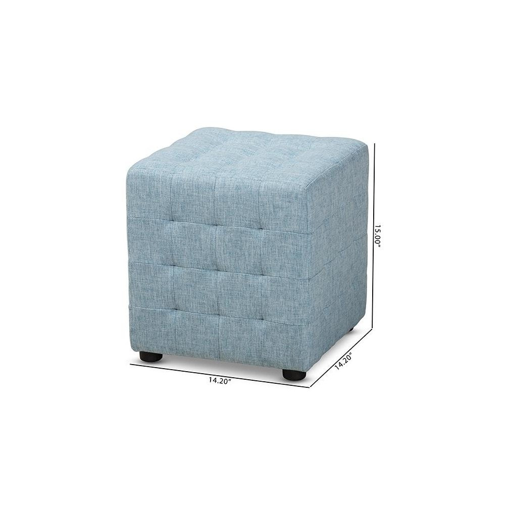 Light Blue Fabric Upholstered Tufted Cube Ottoman Set of 2